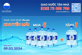 Mua 5 bình nước tinh khiết Hồng Phúc Rosée tặng 1 bình miễn phí