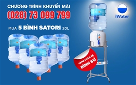 Khuyến mãi mua 5 bình nước Satori 20L tặng bộ chân kệ iNox Bình sứ cao cấp